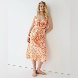 J.Crew Tie-front cotton poplin midi dress in orange floral EUC